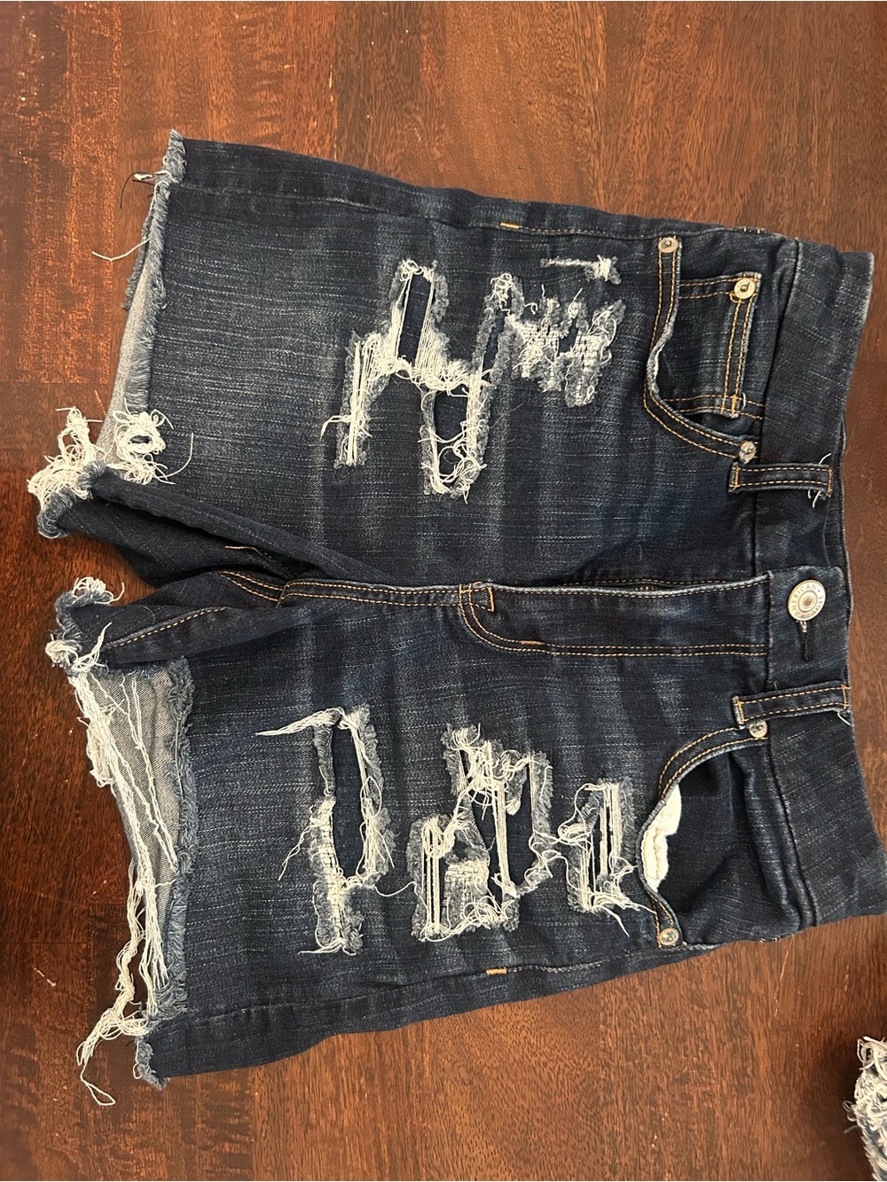 American Eagle Outfitters Distressed Dark Blue Denim Jean Shorts